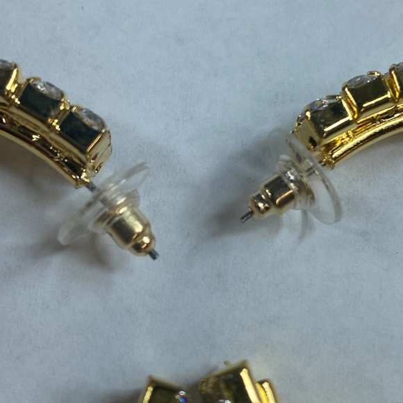 Gold Tone Hoop Rhinestone Pierced Post Earrings Women Sparkle Shine Dress Up - Picture 15 of 16